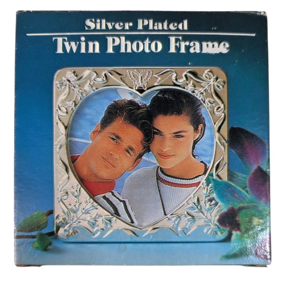 Silver Plated Heart Photo Frame Floral, Fits 3.5 x 3.5 in Photo, Holds 1